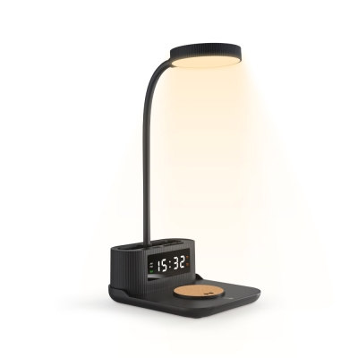 Desk Lamp with 15W Wireless Charger and Clock and Pen Holder     