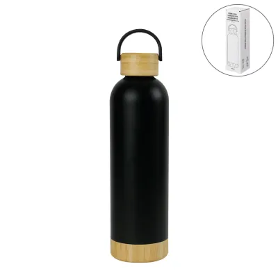 Double Wall SS Bottles with Bamboo Base & Lid 750 ml