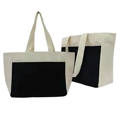 Canvas Bag with Black Canvas pocket and Zipper Closure