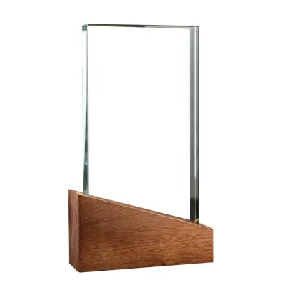 Crystal Awards with Wood Base in Black Hardboard Box