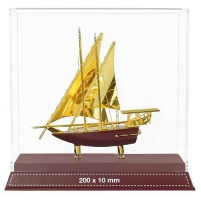 Puppis UAE Golden Dhow Memento in Wooden Base & Acrylic Case     