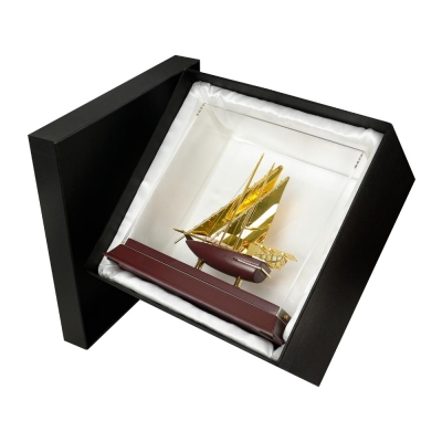 Puppis UAE Golden Dhow Memento in Wooden Base & Acrylic Case     