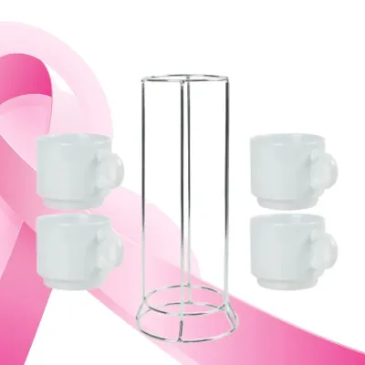 Bulk Ceramic Coffee Cups Set 4Pcs with Silver Metal Rack         