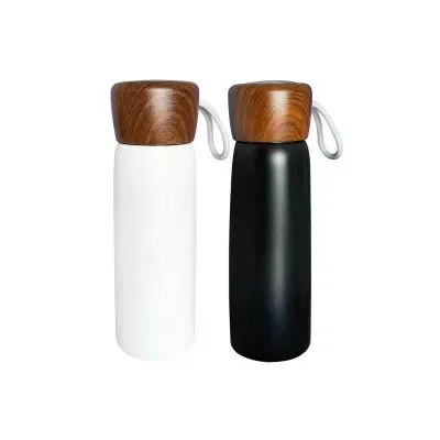 Metal Bottle with Bamboo Lid with Wrope 