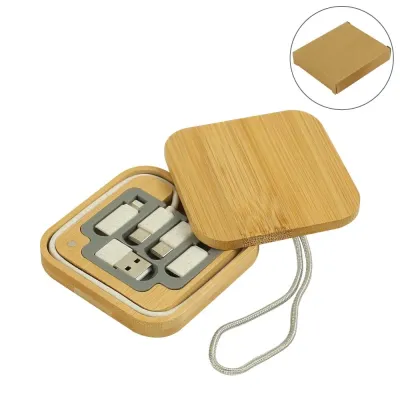 Multi-Charging Cable Set in Square Bamboo Case (ELOC-BS6)