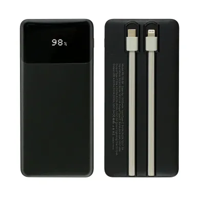 Powerbank with LED Screen 10,000 mAh and Built-in Cables