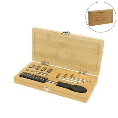 Tool Set in Bamboo Box with Silver Lock