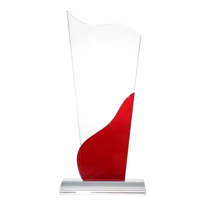 Tower Shaped Crystal Awards, Clear & Red Design with Box