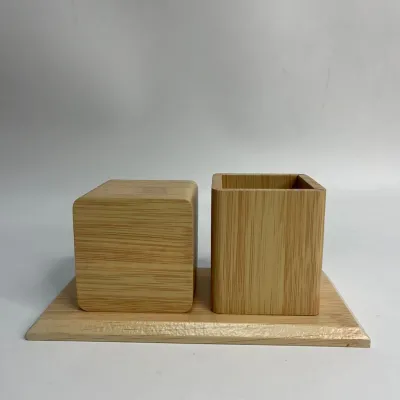  Wooden Desk Voice Control Desktop Storage Pen Holder with  Alarm