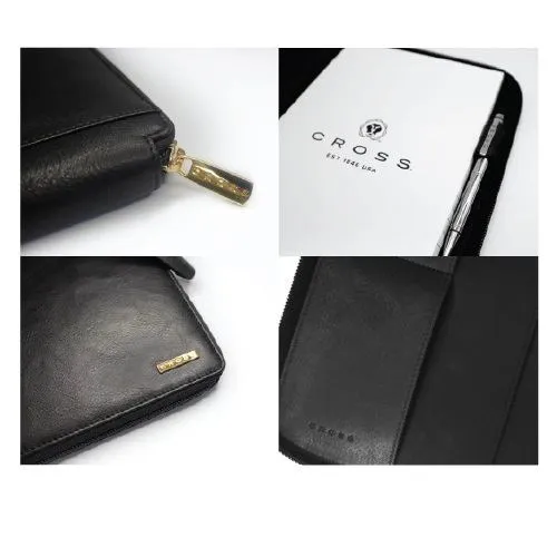 Vela Black Leather Zipper Portfolio