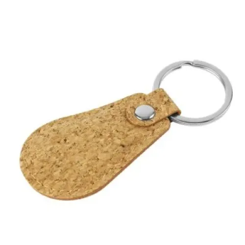 Cork PU Keychains with Metal Flat key Ring