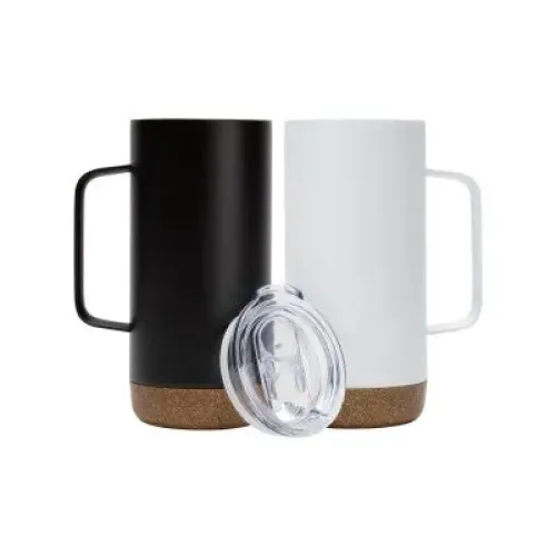 Serpens Double walled mug with cork base and Plastic Lid