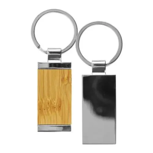 Rectangular Bamboo and Metal Keychains