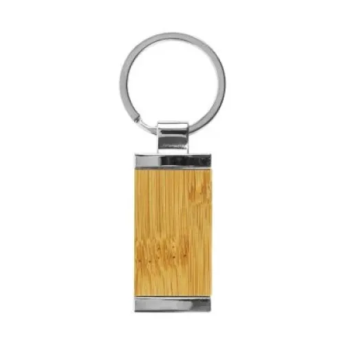 Rectangular Bamboo and Metal Keychains