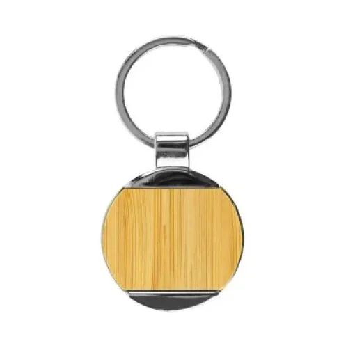 Round Bamboo & Metal Keychains