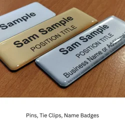 Pins, Tie Clips, Name Badges